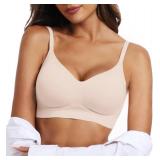 OEAK Womens Wireless Bras Comfortable Push Up Bra No Underwire Bra Full Support Lift Bralette Everyday Seamless Tshirt Bras Nude M - Retail: $20