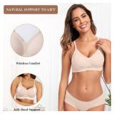 OEAK Womens Wireless Bras Comfortable Push Up Bra No Underwire Bra Full Support Lift Bralette Everyday Seamless Tshirt Bras Nude M - Retail: $20