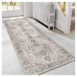 GENIMO Runner Rug 2x5 Non Slip Machine Washable Vintage Hallway Runner Rug, Low Pile Lightweight Rugs for Entryway, Hallway, Kitchen and Corridor, Light Taupe Brown - Retail: $30