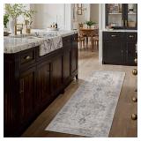 GENIMO Runner Rug 2x5 Non Slip Machine Washable Vintage Hallway Runner Rug, Low Pile Lightweight Rugs for Entryway, Hallway, Kitchen and Corridor, Light Taupe Brown - Retail: $30