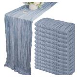 12 Pack 10Ft Cheesecloth Table Runner 35x120 Inch Boho Gauze Table Runner Rustic Cheese Cloth Long Romantic Table Runners for Wedding Bridal Shower Birthday Party Table Decor (Dusty Blue) - Retail: $3