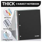 SUNEE 5 Subject Graph Paper Notebook - 400 Pages, 9\x11\in, 4x4 Graph Ruled Notebook, 5 Pocket Colored Dividers, 3-Hole Punched Paper, Black - Retail: $15in