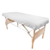 Body Linen Simplicity Poly Cotton Massage Table Fitted Sheets - 180 Thread Count. Roomy Fit, Soft and Durable. Available in White, Natural and Gray. - Retail: $14