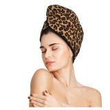 famliihw Leopard Hair Towel Wrap Microfiber Fast Drying Hair Turban with Buttons for Women Men Drying Curly, Long and Thick Hair - Retail: $16