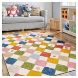 jinchan Area Rug 4x6 Kids Washable Indoor Floor Cover Non-Slip Modern Soft Rug Elementary School Classroom Colorful Diamond Carpet for Nursery Playroom Daycare Bedroom Living Room Circus on Cream - Re