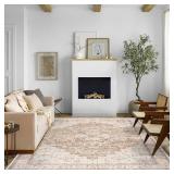 BILEEHOME Boho Farmhouse Bedroom Rug Washable Easy Clean Stain Resistant Vintage Country Rustic Neutral Persian Area Rug for Dining Room Under Table,Light Tan Brown Beig with Terracotta Pattern,5x8 - 