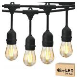 Svater 48 FT Outdoor String Lights 2W, Commercial Grade Patio Light with 15 pc Edison Shatterproof Bulbs, IP65 Waterproof LED Hanging Lighting for Bistro Cafe Market Outside Backyard, Warm White 2700K