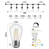 Svater 48 FT Outdoor String Lights 2W, Commercial Grade Patio Light with 15 pc Edison Shatterproof Bulbs, IP65 Waterproof LED Hanging Lighting for Bistro Cafe Market Outside Backyard, Warm White 2700K