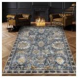 RUGSURE Washable Area Rugs - Perfect for Living Room, Bedroom, Kids Room, Nursery - Stain and Water Resistant Non-Slip, Pet and Child Friendly, Vintage Tribal Area Rugs (Navy, 4