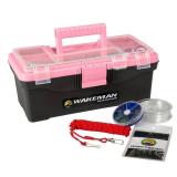55-Piece Fishing Tackle Set - Tackle Box Includes Sinkers, Hooks, Lures, Bobbers, Swivels, Fishing Line, and More - Fishing Gear by Wakeman (Pink) - Retail: $13