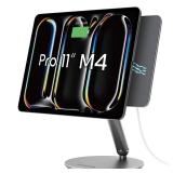 LULULOOK Magnetic Wireless Charging Stand for iPad Pro 11\ M4 (2024) Only, 360° Rotating Base with Anti-Slip Pad, Aluminium Alloy Foldable iPad Pro Stand Tablet Holder for Desk, USB C Cable Included 