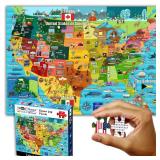 Think2Master United States Map 250 Pieces Jigsaw Puzzle Fun Educational Toy for Kids 8-10 10-12, School and Families. Great Gift for 8+ to Stimulate Learning of USA. Size: 14.2 X 19.3 - Retail: $1