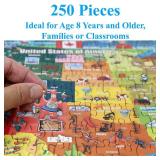 Think2Master United States Map 250 Pieces Jigsaw Puzzle Fun Educational Toy for Kids 8-10 10-12, School and Families. Great Gift for 8+ to Stimulate Learning of USA. Size: 14.2 X 19.3 - Retail: $1