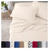 3 Piece Twin XL Bed Sheets | College and Dorm Checklist | Light Weight, Soft Breathable Sheets | Brushed Cotton Rich Blend | Secure-Fit, Wrinkle Resistant, Durable, Easy Care Comfy Bed Sheets | Ivory 