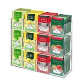 awliye 3 Tier Acrylic Tea Bag Organizer Clear Teabag Storage Rack 12 Compartments Teabags Storage Containers Vertical Tea Bag Organizer Holder for Pantry Kitchen Office Cabinet *sides chipped, still f