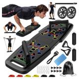 Push Up Board,Home Gym,Portable Exercise Equipment,Pilates Bar and 20 Fitness Accessories with Resistance Bands and Ab Roller Wheel,Full Body Workout at Home - Retail: $53