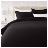 Amazon Basics Lightweight Microfiber 3-Piece Duvet Cover Set with Zipper Closure, FullQueen, Black, Solid - Retail: $20