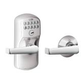 SCHLAGE FE575 PLY 626 ELA Plymouth Keypad Entry with Auto-Lock and Elan Levers, Brushed Chrome - Retail: $109