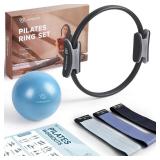 LIONSCOOL Pilates Ring Set (Black) - 14\ Pilates Ring, 9\in Pilates Mini Ball and Three Fabric Resistance Bands Included - Retail: $30in