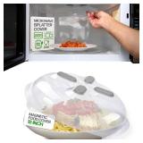 HOVER COVER Magnetic Splatter Cover, 12-Inch Clear BPA-Free Food Lid, Vented Plate Guard with Steam Vents, Anti-Splash Microwave Lid, Dishwasher Safe, Space-Saving Magnetic Storage - Gray - Retail: $2