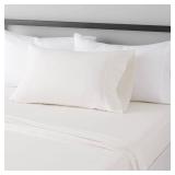 Amazon Basics Lightweight Super Soft Easy Care Wrinkle Free Microfiber 3 Piece Bed Sheet Set with 14-Inch Deep Pockets, Twin, Cream, Solid, Kids, Men and Women Bedding - Retail: $12