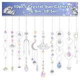 Sun Catchers, 10 Pcs Crystal Suncatcher Prism Hanging Kit with Chain Rainbow Maker Crystals Balls Pendants Ornaments for Indoor Window Outdoor Garden Backyard Patio Car Mirror Christmas Tree Decor - R