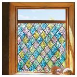 Coavas Window Privacy Film Stained Glass Window Clings 3D Rainbow Film for Glass Door Decorative Colorful Lattice Stickers Static Cling Sun Blocking Coverings for Home, 17.5 x 78.7 inch - Retail: $10