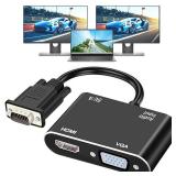 AKWOR VGA to HDMI+VGA Adapter for Dual Monitors, VGA to HDMI Adapter Splitter 2 in 1,1080P@60HZ Full HD Display Video Converter for PC Laptop Link MonitorHDTVProjector (for Windows and MaC os) - Retai