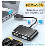 AKWOR VGA to HDMI+VGA Adapter for Dual Monitors, VGA to HDMI Adapter Splitter 2 in 1,1080P@60HZ Full HD Display Video Converter for PC Laptop Link MonitorHDTVProjector (for Windows and MaC os) - Retai