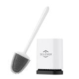 Sellemer Toilet Brush and Holder Set - Flexible Toilet Bowl Brush Head with Silicone Bristles, Compact Size for Storage and Organization, Ventilation Slots Base (1 Pack, White) - Retail: $12