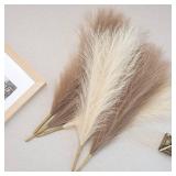 EVODIS Faux Pampas Grass, 18\45cm Artificial Pampas Grass Fluffy 6 Stem pompous Grass Flower Arrangement for Boho Home Wedding Decoration (Beige,Taupe) - Retail: $12in