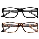 Gaoye 0.0 2-Pack of Reading Glasses for Women - Blue-Light Filter, UV Protection - Readers with Rectangle Frames - Retail: $9