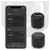 leepee Motorcycle Tire Pressure Monitoring System, Tire Pressure and Temperature Alarm, Wireless Motorcycle TPMS with 2 External Sensors, Support iOS and Android - Retail: $38