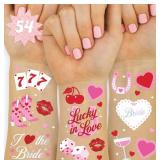 xo, Fetti Lucky in Love Temporary Tattoos - 54 Iridescent Foil Pcs | Western Bachelorette Party, Cherry Favors, Vegas Bridal Accessory, Casino Bach Activity, Cute Stickers - Retail: $8