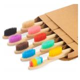NUDUKO Biodegradable Bamboo Toothbrushes, 10 Piece BPA Free Soft Bristles Toothbrushes, Natural, Eco-Friendly, Green and Compostable (Multicolored Bristles) - Retail: $6