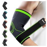 Rakiie Elbow Compression Sleeve 2 Pack, Elbow Brace for Tendonitis and Tennis, Pain Relief Elbow Brace for Men and Women, Sleeve Reduce Joint Pain for Tennis, Golfer, Weightlifting (Green, X-Small) - 