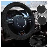 Cheetah Print Steering Wheel Cover Universal Size 14.5-15 Inch, Non-Slip Black Leopard Print Car Accessories for Women Men - Retail: $9