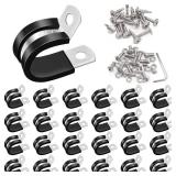 Taiss 50PCS 38 Inch Cable Clamps 304 Stainless Steel Rubber Cushion Insulated Wire Clamps,Pipe Clamps,Loop Clamps,Hose Clamp,Metal Rubber Clips With Two Kinds Of Screws(10mm) F-098-10mm - Retail: $10