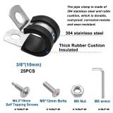 Taiss 50PCS 38 Inch Cable Clamps 304 Stainless Steel Rubber Cushion Insulated Wire Clamps,Pipe Clamps,Loop Clamps,Hose Clamp,Metal Rubber Clips With Two Kinds Of Screws(10mm) F-098-10mm - Retail: $10
