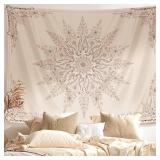 Damanse Floral Tapestry Wall Hanging Cute,Boho Wall Tapestry for Bedroom Aesthetic,Mandala Living Room Decor for Teen Girls (Flaxen, 49.20\ x 59.10\in) - Retail: $14in