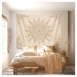 Damanse Floral Tapestry Wall Hanging Cute,Boho Wall Tapestry for Bedroom Aesthetic,Mandala Living Room Decor for Teen Girls (Flaxen, 49.20\ x 59.10\in) - Retail: $14in