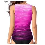Daci Pink Gradient Tankini Tops for Women High Neck Swim Top Tummy Control Bathing Suit Top Modest Swim Tank Top No Bottom L - Retail: $30