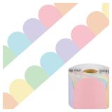 68.9 Ft Pastel Bulletin Board Borders Colorful Scalloped Border Trim Roll Rainbow Bulletin Board Decorations Pastel Die Cut Classroom Borders for School Classroom Office Chalkboard Wall Desk Decor - R