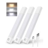 EZVALO 3 Pack 7in Motion Sensor Light Indoor, Wireless Under Cabinet Lighting, 30 LED Rechargeable Closet Lights, Dimmable, 3 Color Temperatures, Counter Lights for Wardrobe, Pantry, Bedroom, Kitchen 
