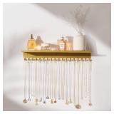 Josmimic Necklace Holder Wall Hanging Organizer: Wall Mounted Jewelry Shelf with 56 Hooks and Tray, Display Hanger for Kids, Girls and Women, Gold and Metal - Retail: $13