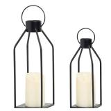 HPC Decor Modern Farmhouse Lanterrn Decor- Black Metal Candle for Summer Night- Lanterns wTimer Flickering Candles for Living Room,Home,Indoor, Outdoor,Table,Fireplace Mantle Décor - Retail: $24