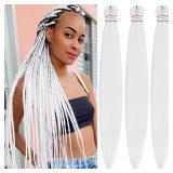 Col bling Braiding Hair Pre Stretched 28 Inch 3 Packs White Long Braid Hair Extensions for Women Box Braids Hair Pre-Stretched Yaki Texture Professional Synthetic Knotless 28 Inch - Retail: $10