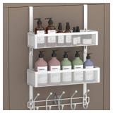 Aimeaihe Adjustable Over The Door Hooks Organizer, Door Hanger Coat Rack with 2 Mesh Baskets and 10 Hooks, Back of Door Storage Organizer for Bedroom,Bathroom,Kitchen (White) - Retail: $20