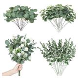 Giegxin 90 Pcs 3 Kinds Mixed Eucalyptus Leaves Stems Bulk Artificial Silver Dollar Leaves Picks Dried Eucalyptus Bundle Faux Spray for Wedding Vase Bouquet Floral Arrangement (Green) - Retail: $24