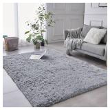TABAYON Luxury Shag Area Rug, 3x5 Feet Grey Rectangle Plush Fuzzy Rugs, Non-Slip Shaggy Furry Carpets for Kids Room Bedroom - Retail: $20
